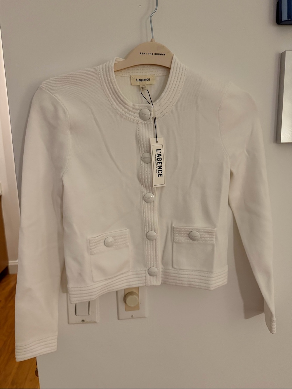 NWT L'AGENCE Patsy Crop Crewneck Cardigan in White - Picture 4 of 7